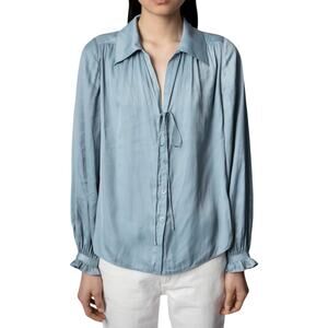 Zadig & Voltaire Tilan Satin Blouse Nuage Blue Long Sleeve‎ XS